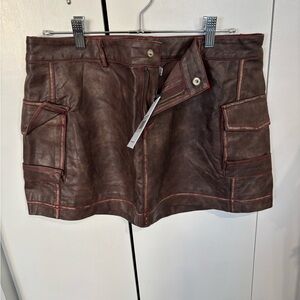 Princess Polly Brown Leather Mini Skirt with Red Stitching